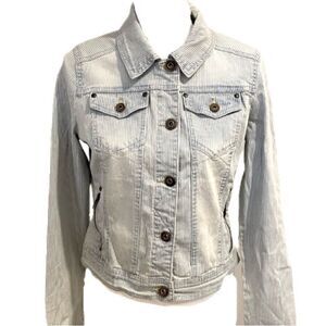 Jou Jou Denim Jacket Striped Jean Stretch Fabric Size M